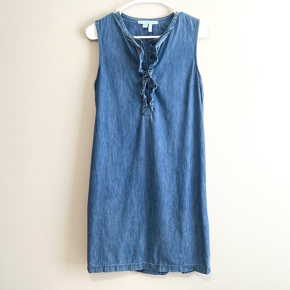 Draper James Ruffle Front Sleeveless Chambray Shift Dress